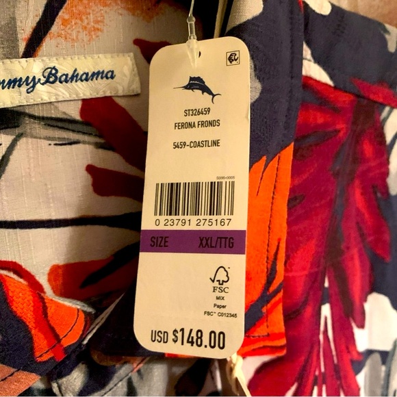 Tommy Bahama 100% Silk Shirt Men’s Size XXL (2X) Ferona Fronds 5459 Coastline